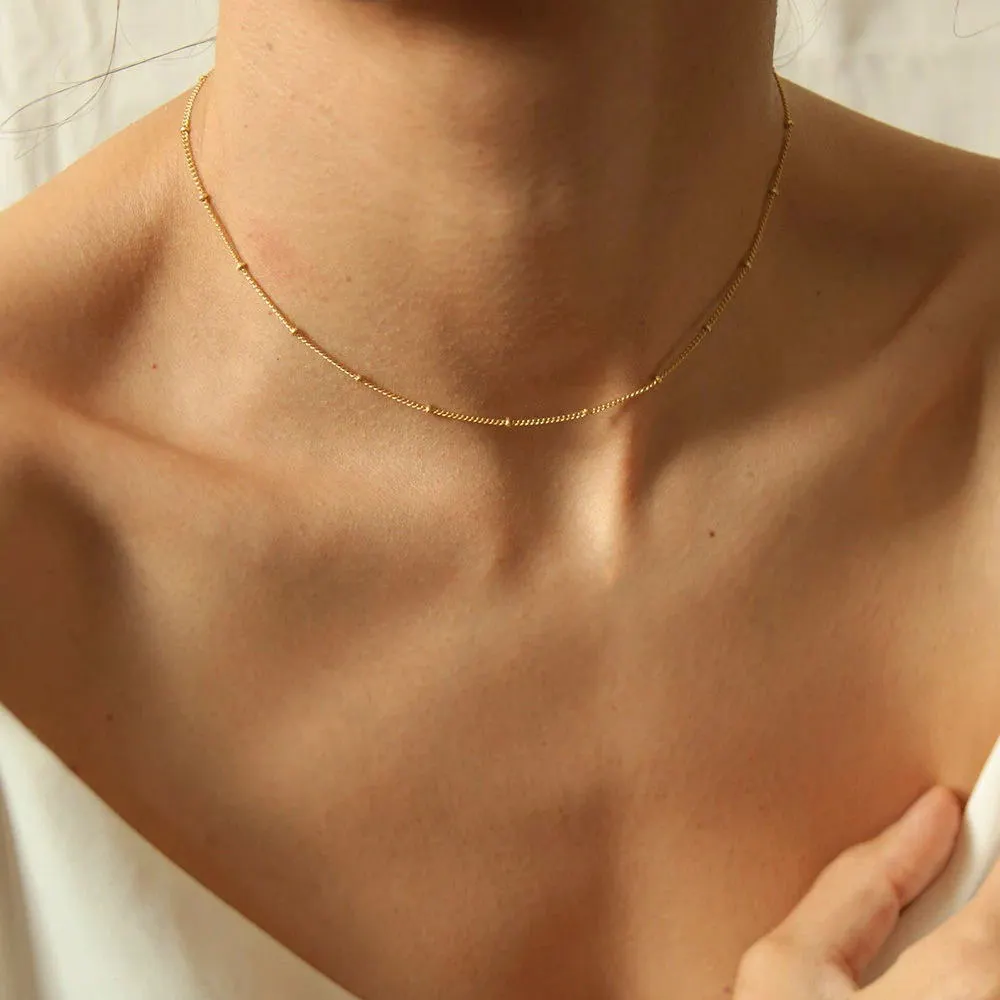Zarter Edelstahls chmuck für Frauen Mädchen 18 Karat vergoldet Glänzende dünne Perlenkette Halskette Mini Chain Chokers Halskette