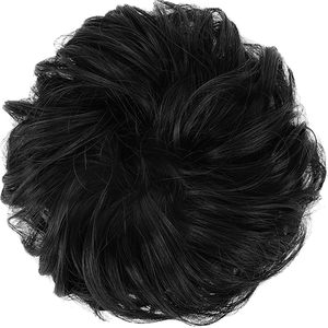 Chignon désordonné, pièce de cheveux, grand élastique ondulé bouclé, extensions de queue de cheval, chignon synthétique, femme, noir naturel - Product Image 2