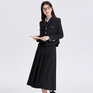 Women's Dark Gray Suit Set Midi Skirt Professional Workwear For Office Interviews Solid Color Polyester Fabric - Product Image 4