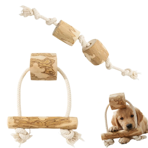 Jouets à mâcher pour chiens en corde de coton et bois de café écologiques - Jouet d'entraînement interactif durable pour chiens, utilisation quotidienne, haute qualité, personnalisable - Product Image 1