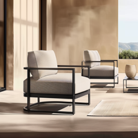 Fauteuil de salon d'extérieur en aluminium thermolaqué, moderne, imperméable, avec coussin à séchage rapide, pour hôtel et jardin