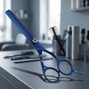 Ciseaux à cheveux bleus pour cheveux clairsemés, en acier inoxydable, 30 dents, pointe arrondie, pour droitiers, manche long, ciseaux de salon - Product Image 3