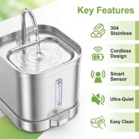 Tempat Minum Hewan Peliharaan Otomatis Tanpa Kabel 2.5L Stainless Steel Dispenser Air Anjing Kucing Pompa Ultra-Senyap