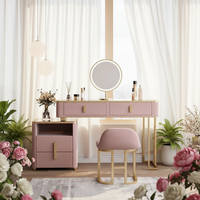 Coiffeuse réglable en bois de chêne français avec miroir éclairé et tabouret – Station de maquillage moderne pour chambre et hôtel