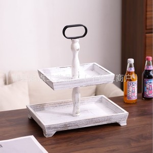 Wooden Double Layer <b>Tray</b> 37x26x41.1cm For Fruit <b>Snacks</b> Cakes Party Serving - Product Image 3