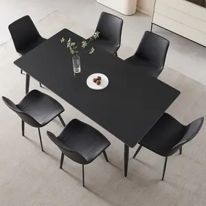 Moderne Puur Zwarte Rock Board Eettafel 6 Stoelen Moderne Keramische Top Eettafel Set