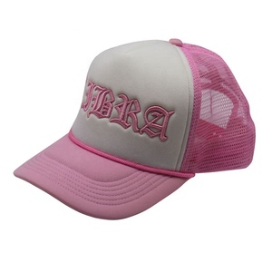 Tùy chỉnh màu Hồng bọt lưới trucker cap 5-panel <span class=keywords><strong>hat</strong></span> với cong nhung vành 3D thêu logo Jersey vải phổ biến mô hình loại - Product Image 2