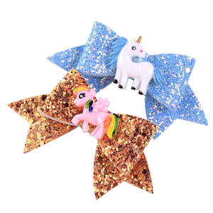3.7 ''coupe dessin animé paillettes licorne pinces à cheveux noeud licorne enfants princesse cheveux accessoires été paillettes pince à cheveux - Product Image 3