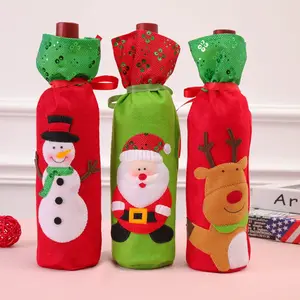 Bolsa bordada con purpurina para botella, conjunto de vino, muñeco de nieve, alce, Papá Noel, novedad, productos de Navidad