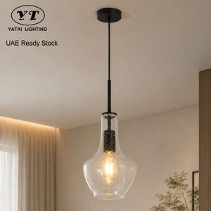 Lámpara Colgante Moderna de Hierro Negro con Pantalla de Burbujas Transparentes, Altura Ajustable, E27, para Comedor, Cocina, Restaurante, Bar - Product Image 1