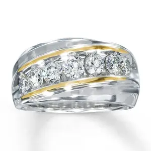 Real 9K oro amarillo joyería 7 piedras Moissanite diamante circón hombres 925 plata esterlina boda banda anillo de compromiso