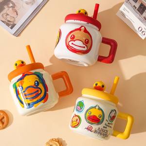 Taza de Cerámica Pikachu B.Duck con Tapa y Pajita, Naranja, Roja, Amarilla, Taza Infantil de Porcelana, Primavera 2025 - Product Image 2