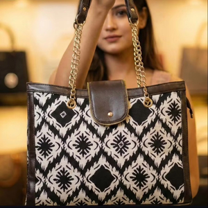 Newly Elite Craft Studio Black & White Bohemian Vintage <b>Patchwork</b> Solar Panel Waterproof Canvas Tote <b>Bag</b> for Women - Product Image 1