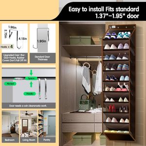 Over The Door <b>Shoe</b> Rack 10 Tier Heavy Duty Hanging <b>Storage</b> Organizer For <b>Shoes</b> Behind Door <b>Wall</b> <b>Mount</b> Hook Type Dark Curry - Product Image 4