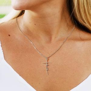 Stainless Steel Cross Pendant <strong>Necklace</strong> Gift Name Carving Fine Fashion Jewelry <strong>Necklaces</strong> for Men Women Waterproof Silver Faith - Product Image 4