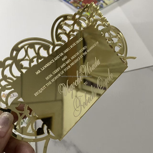 Invitations de mariage élégantes en acrylique doré miroir découpé au laser, impression personnalisée vanille, modèle 324 - Product Image 2