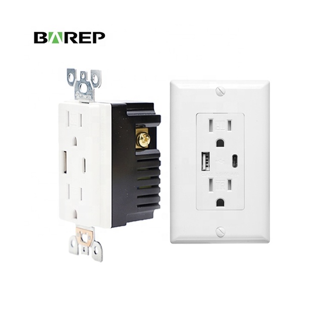 Barep UL Usa Standard Power Charging 15A Electric Electrical Type C Type a USB Wall Socket Power Outlet Plug With USB Port