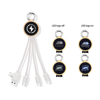 Câble de charge multi-usage portable pour porte-clés, boîtier en paille de blé et bambou, double entrée USB-A + Type-C, logo lumineux LED personnalisé, cadeau