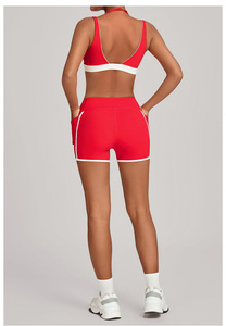 Nuovo Set Sportivo Rosso per Yoga: <span class=keywords><strong>Reggiseno</strong></span> Sportivo, Pantaloncini da Fitness per Esterni, Pantaloni da Yoga ad Asciugatura Rapida, Set Leggings da Yoga <span class=keywords><strong>Senza</strong></span> <span class=keywords><strong>Imbottitura</strong></span> - Product Image 3