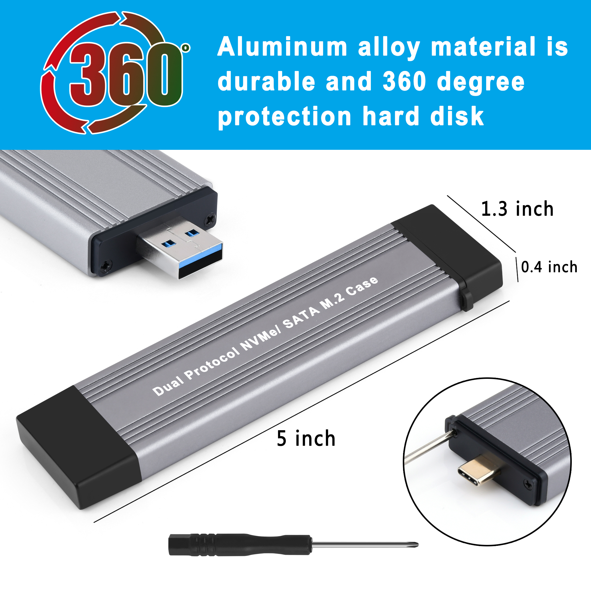 Portable Ssd Mini Enclosure M.2 Sata Nvme Ssd Case Type C 2 in 1 M.2 Ngff Usb 3.0 + Type C Nvme Ssd Enclosure