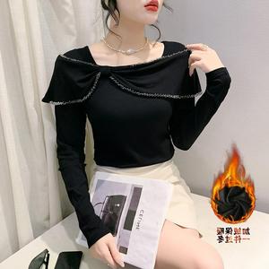 <span class=keywords><strong>Camiseta</strong></span> caliente para <span class=keywords><strong>mujer</strong></span> Heavy Craft Bead <span class=keywords><strong>manga</strong></span> larga moda elegante grueso, tela lijada Base térmica pequeña camisa para <span class=keywords><strong>mujer</strong></span> - Product Image 2