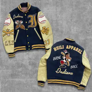 Huili factory heavyweight leather sleeves letterman varsity jackets high quality winter applique embroidery vintage jacket