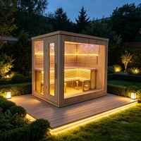 Cabine de sauna carrée autoportante pour jardin, sauna extérieur en bois résistant aux intempéries