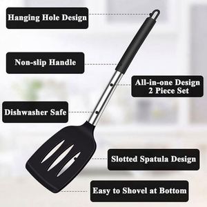 Lot de 2 spatules de cuisine en silicone solide antiadhésives à fentes, résistantes à la chaleur, sans BPA, ustensiles de cuisson - Product Image 4