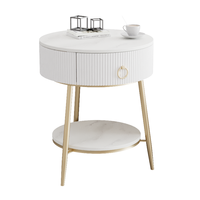 Table basse ronde de style luxe léger avec tiroir en ardoise, table d'appoint de salon, table de chevet avec rangement