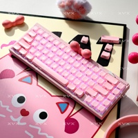 XVX Keycaps Mignonnes en forme de chat rose, en cristal de gelée, imprimées sur le côté, profil MAO, pour clavier mécanique gaming (119 touches) en PBT, personnalisées en anglais