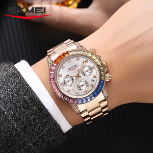 <span class=keywords><strong>Montre</strong></span> à quartz Skmei 2352, nouvelle arrivée, montres de mode pour hommes et femmes, boîtier arc-en-ciel, acier inoxydable, transfrontalier - Product Image 5