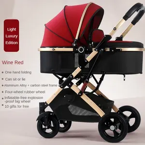 Bidirectional adjusted to sit and lie down stroller baby with rubber wheel baby strollers