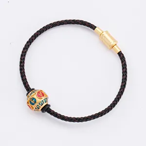 Six-Character Mantra Of Lucky Gold Plated Bead Fengshui Tibetan Buddhism Black Bracelet Jewelry