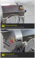 Commerciële, frequentiegestuurde, automatische groentesnijder/slicer met één mes voor het snijden van fruit en bittere groenten in reepjes.