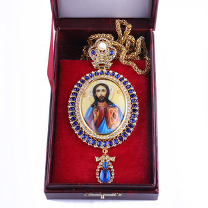 ZD009 Plaqué Or Byzantine Icône Pendentif Collier pour Église Orthodoxe <span class=keywords><strong>Prêtres</strong></span> Évêque Pectoral Décoration Engolpion Panagia - Product Image 5