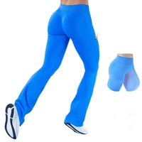 Celana Yoga Wanita Pinggang Elastis Tinggi Tanpa Jahitan, Celana Olahraga Lari Model Kaki Lebar Mewah, Celana Fitness Berkuda Model Bell-bottom, Bahan Washed