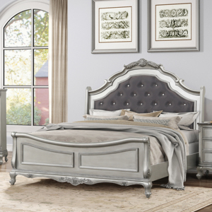 Juego de Muebles de Dormitorio Gris Plateado de Lujo - Juego de Dormitorio con Cama Tapizada y Cómoda - Product Image 1