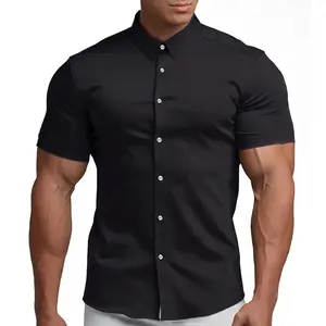 남성 근육 맞는 드레스 셔츠 주름 무료 긴 소매 캐주얼 버튼 다운 셔츠