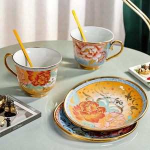 European Retro Coffee <b>Cup</b> And Saucer <b>Set</b> With Flower Pattern For Afternoon <b>Tea</b> Home Use - Product Image 1
