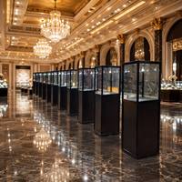 Vitrine haute en verre noir moderne avec éclairage LED pour exposition de bijoux, idéale pour musée, boutique, galerie