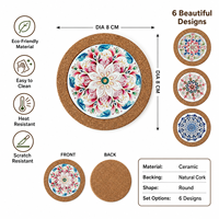 Sous-verre en céramique Mandala classique personnalisé avec base en liège, diamètre 8 cm, impression UV, motif floral, antidérapant, écologique, pour tasse à café