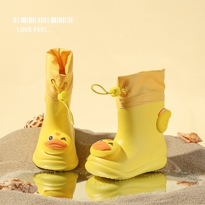 Botas de Lluvia <span class=keywords><strong>DELIA</strong></span> para Niños, Diseño de Dibujos Animados, Media Pantorrilla, con Cordón, Antideslizantes, de Algodón y Spandex, con Diseño de Oso y Pato, Modelo EVA - Product Image 4