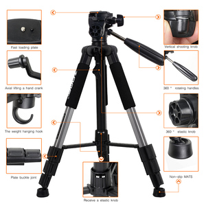 ZOMEI Q111 Gümüş Renkli Taşınabilir Alüminyum Alaşımlı Kamera <span class=keywords><strong>Tripod</strong></span>'u 5KG Taşıma Kapasitesi 145cm Maksimum Yükseklik Su Terazisi Halka Işık Flip CE - Product Image 3