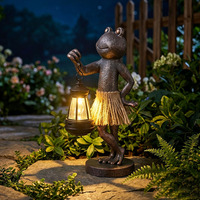 Maßgefertigte Harz-Frosch-Gartenskulptur mit Solar-Laterne, Großhandel Hula-Frosch Außendekoration, Wasserdichte Gartenskulptur