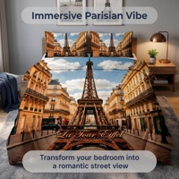 Parure de lit ChamXue Tour Eiffel Paris, Housse de couette 3 pièces imprimée scène urbaine, Douce et respirante, Décoration de chambre
