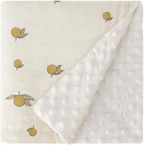 100% 棉布细布正面Minky圆点羊毛背面接收床被毯男女通用新生婴儿学步男童女童编织