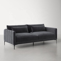 Canapé sectionnel 3 places en tissu de style Mid-Century avec pieds en bois, gris, design durable pour salon et usage hôtelier