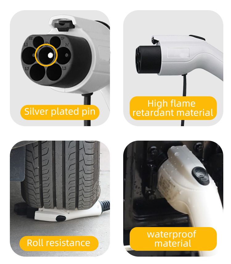 7KW 32A Портативное зарядное устройство для автомобилей Type 2 AC с регулировкой тока для зарядки дома и автомобильных батарей