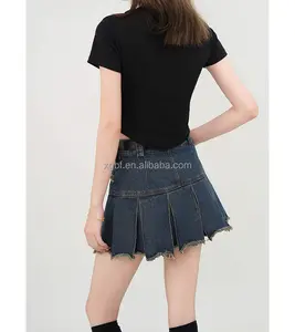 Bufa Wholesale Trendy Mini Skirts Women High Street Y2K Distressed Denim Pleated Skirt Women Casual Skirt