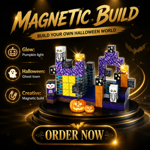 Blocs de construction magnétiques d'Halloween 120 pièces, blocs citrouille qui brillent dans le noir, ensemble de briques de ville fantôme - Product Image 5